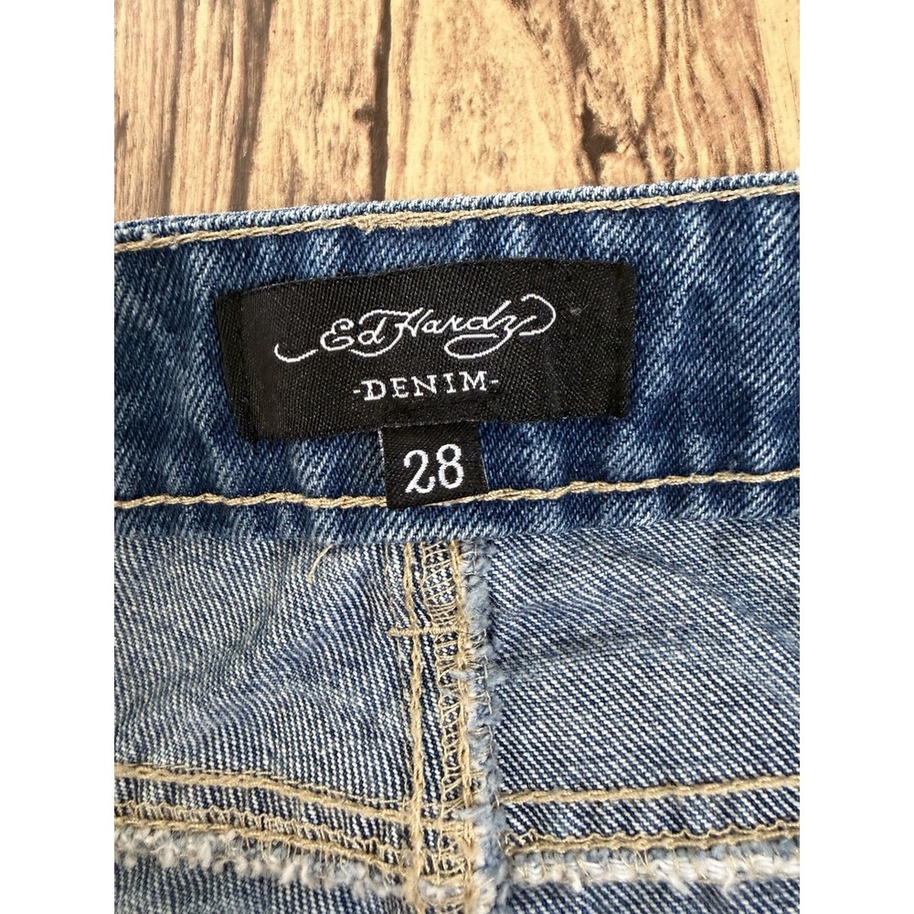 Vintage Y2K Ed Hardy Wide Leg Jeans Size 28 Tattoo Graphic Koi Tiger Dragon 32" - Picture 4 of 10